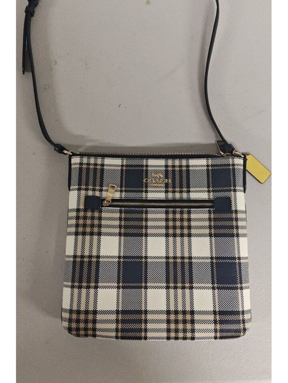Coach Rowan File Bag C8587 Garden Plaid Midnight Navy Crossbody Purse